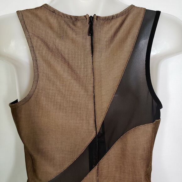 Forever 21 Mini Dress Womens Small Bronze Sleeveless Body Con Black Mesh Zipper - Picture 4 of 8